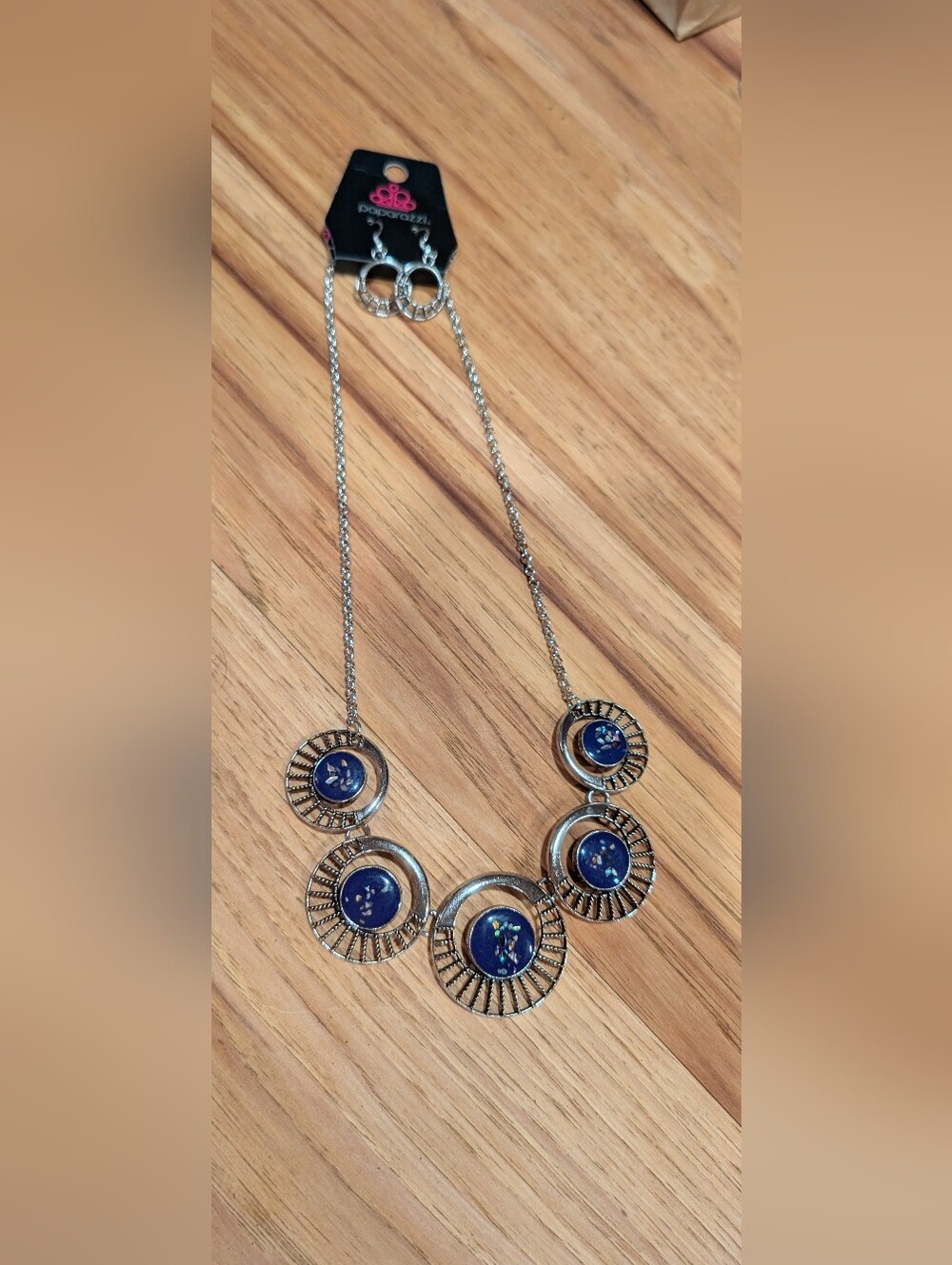 Silver-Tone Necklace with Blue Inlay Circles
